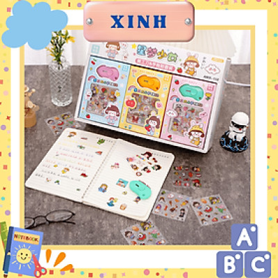 Hộp sticker 8 tấm trong suốt kèm dao tiện ích