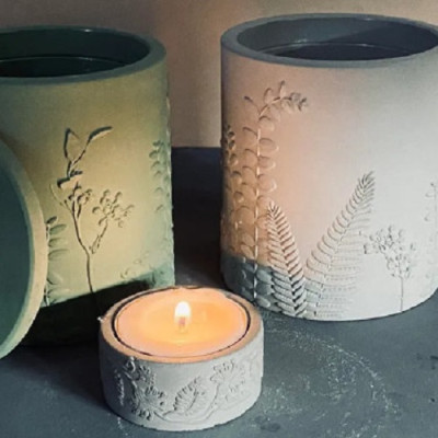 Set 4 hủ nến bằng xi măng Seeart đựng viên nến thơm tealight candles - hàng handmade DIY, cốc để nến cúng phật , bàn thờ trang trí
