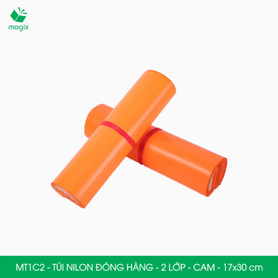  MT1C2 - 17x30 cm - Combo 100 túi nilon niêm phong đóng hàng 2 lớp - Cam