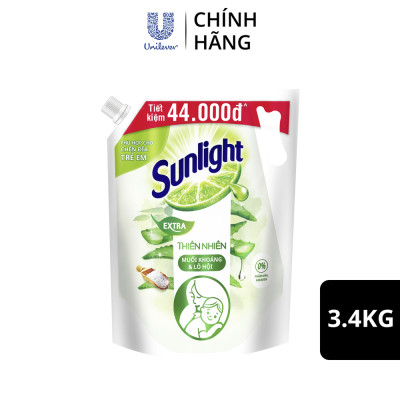 Túi Nước rửa chén Sunlight Bio-care Thiên Nhiên 100% Gốc thực vật - Muối Khoáng Lô Hội 3.3KG