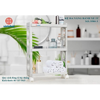 Kệ đa năng 3 tầng Việt Nhật (MS: 5580-3) có bánh xe tiện lợi – Kệ xe đẩy 3 tầng cao cấp -HÀNG VIỆT NAM