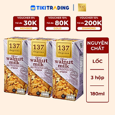 Lốc 3 hộp Sữa hạt Óc chó Nguyên chất 137 DEGREES 180ml