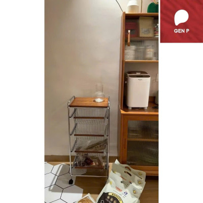 Xe Đẩy Kệ Để Đồ Đa Năng Nhiều Ngăn Tầng Có Ván Gỗ Retro Vintage – Khung Kim Loại Chắc Chắn, Kệ Trang Trí Nhà Bếp Phòng Khách - HÀNG CHÍNH HÃNG MINIIN