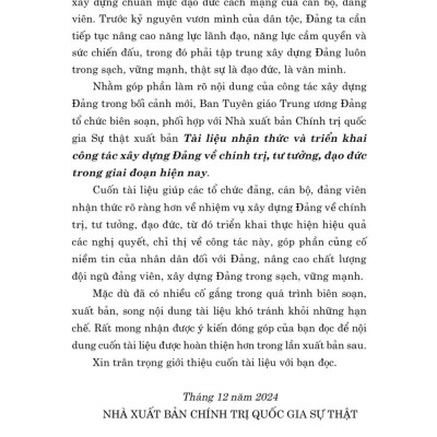 Tài liệu nhận thức và triển khai công tác xây dựng Đảng về chính trị, tư tưởng, đạo đức trong giai đoạn hiện nay - bản in 2024