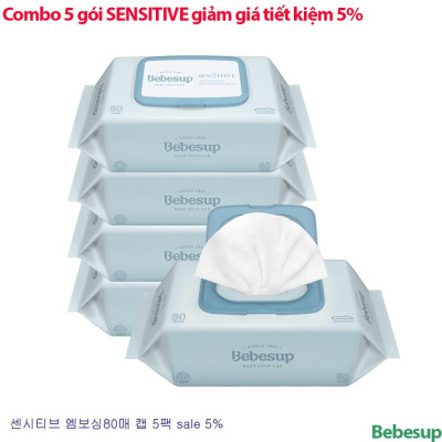 Khăn ướt BEBESUP Combo 5 SENSITIVE 80 tờ/gói nhập khẩu Hàn Quốc