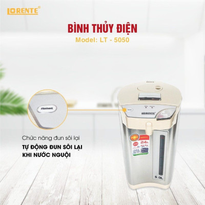 Bình Thủy Điện Lorente LT-5050 750W Phích điện 5L ruột bình bằng inox 304 tự động đun sôi khi nước nguội 3 chế độ rót nước tiện dụng tự động, bơm tay, nút ấn - Hàng Chính Hãng