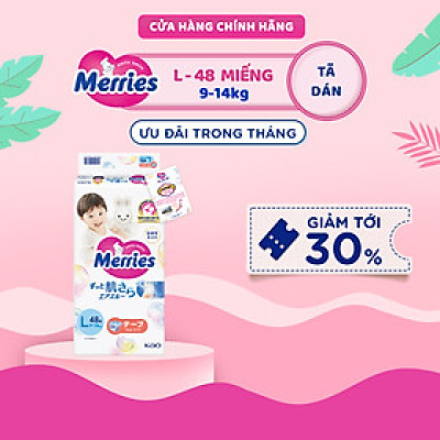 Tã/bỉm dán Merries size L - 48 miếng (dành cho bé từ 9 - 14kg)