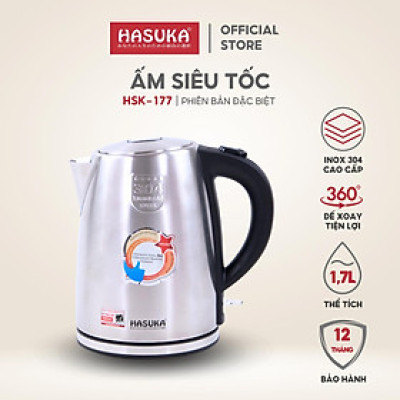 Ấm siêu tốc HASUKA HSK-177 dung tích 1.7L, công suất 1850W đun nhanh, chế độ ngắt tự động tiết kiệm điện tối đa - HÀNG CHÍNH HÃNG