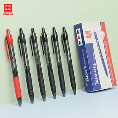 Hộp 12 Bút Semi Gel 0.7mm nét viết êm trơn, nét mực liên tục, Hồng Hà (2600)