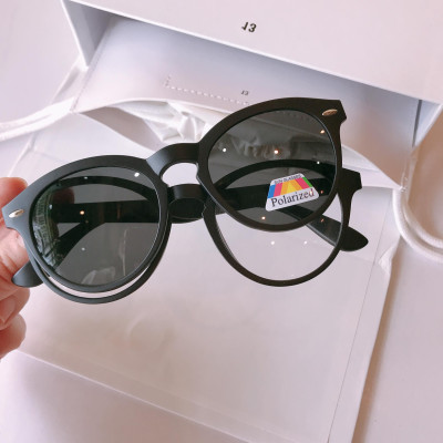 Kính Cận Râm Mắt Tròn 2 Tròng 2in1 Gọng Nhựa Đen Cao Cấp