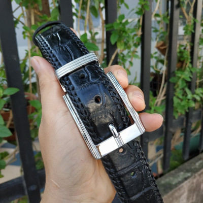 Thắt Lưng Cá Sấu Liền [Mặt Khóa Đầu Kim Cổ Điển] Đan Viền Thủ Công Rất Đẹp!