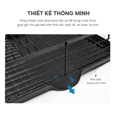 Giá đựng bát đũa Lebenlang LBL6666, kệ đựng bát đĩa đa năng có khay hứng nước, thép cacbon, tay cầm giả gỗ - hàng chính hãng