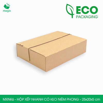 MXNK6 - 25x20x5 cm - 60 hộp carton đóng hàng xếp nhanh có keo niêm phong - Hộp gói hàng, hộp quà