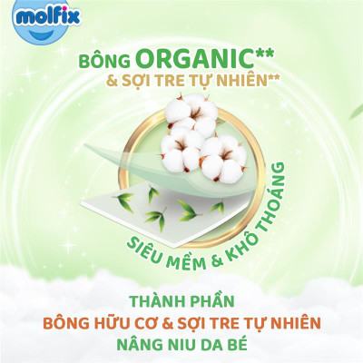Tã/bỉm dán Molfix Thiên nhiên Jumbo S (4kg - 8kg) - Gói 54 miếng