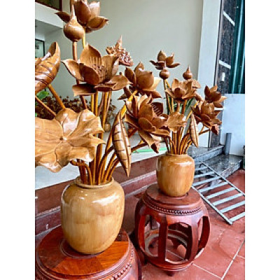 2 Bình hoa sen bằng gỗ ngọc am ,15 cành ,trang trí phòng khách ,phòng thờ đẹp long lanh 