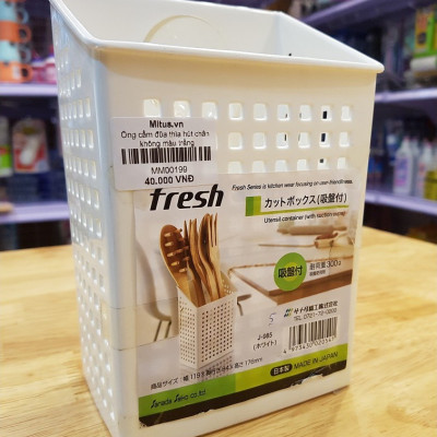 Giỏ đựng đũa thìa có núm hít chân không - Màu trắng - Hàng Nội địa Nhật Bản