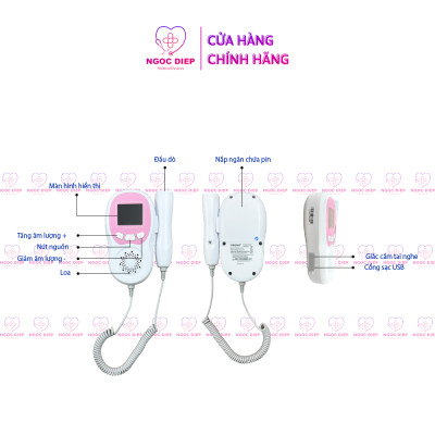 Máy đo tim thai tại nhà cao cấp Oromi CONTEC10CL - Máy nghe tim thai bỏ túi pin sạc