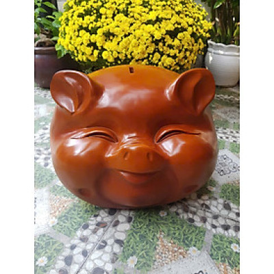 Tượng Đầu Heo Gỗ Gõ 40cm màu đỏ mặt vui vẻ tươi cười híp mắt biểu tượng sự may mắn giàu sang phú quý anh chị trưng phòng khách nhà công ty đẹp phía trên có chỗ để ống ạ sáng ra nhìn đầu heo vui tươi cả ngày năng lượng tài lộc vào ạ