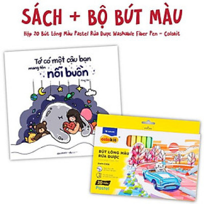 Combo Sách Tớ Có Một Cậu Bạn Mang Tên Nỗi Buồn + Hộp 20 Bút Lông Màu Pastel Rửa Được Washable Fiber Pen - Colokit SWM-C008