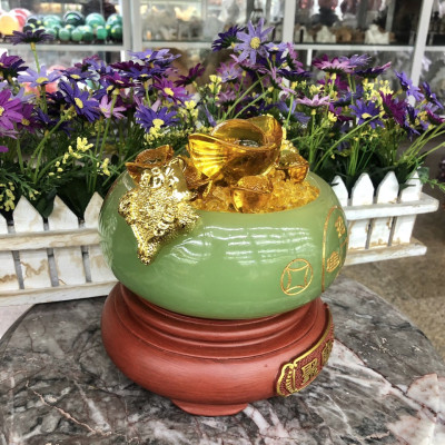 Bát vàng, Bát Tụ Tài, Bát Tụ Bảo đá ngọc cẩm thạch Hút Tài, Hút Lộc, Chiêu tài nạp lộc - Cao 16 cm