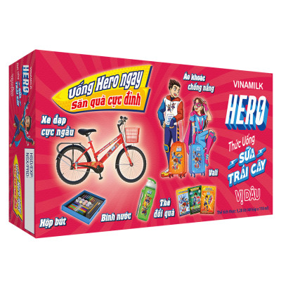 Thức uống sữa trái cây vị dâu Vinamilk Hero - Thùng 48 hộp 110ml