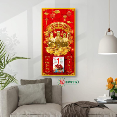 Lịch gỗ Tam đa Phúc Lộc Thọ treo tường IMWI LGV2317