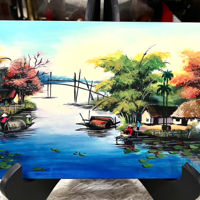Tranh sơn mài - ĐỒNG QUÊ VIỆT NAM - Hàng xuất khẩu size 20x30 cm