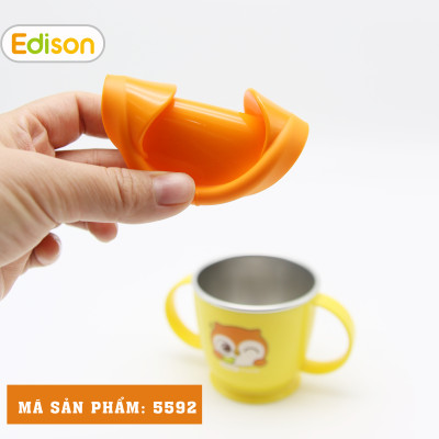 Đồ dùng ăn dặm cho bé MADE IN KOREA -Cốc tập uống Inox 2 lớp có nắp đậy Silicon Edison hình Cú mèo (Quai 2 bên) 5592