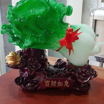 Tượng Bắp Cải Cóc Vàng Phong Thuỷ Tài Lộc đế gỗ thỏi vàng Size trung Ngang 25cm x Cao 21cm x Sâu 11cm Công dụng trưng bắp cải tượng trưng cho của cải cóc giữ ngậm tiền trưng bàn làm việc, nhà, công ty, quà biếu tặng ý nghĩa ạ