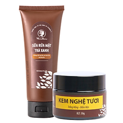 Bộ làm sạch và dưỡng trắng da mặt Wonmom (1 sữa rửa mặt hữu cơ+ 1 kem nghệ tươi)