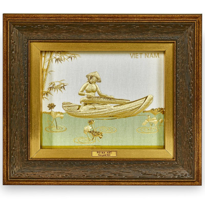 Tranh Vàng 24K PRIMA ART - Cô Gái Việt Nam Và Đàn Tranh - Kích thước 18 x 20 cm - CGS-0596-03