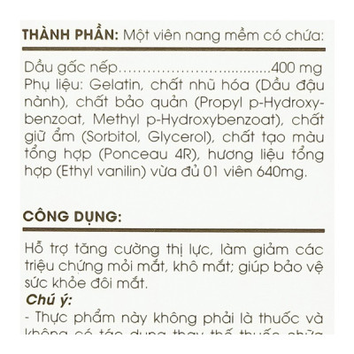 Dầu Gấc Tuệ Linh hỗ trợ bảo vệ sức khỏe đôi mắt, tăng cường thị lực hộp 60 viên