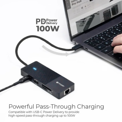 Cổng Chuyển Đổi Mazer Infinite Multimedia Pro Hub 8-in-1 USB-C - Hàng Chính Hãng