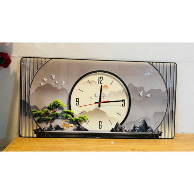 (CÓ ẢNH THẬT)Tranh đồng hồ tráng gương cây tùng 2 trang trí decor phòng khách quà tặng tân gia