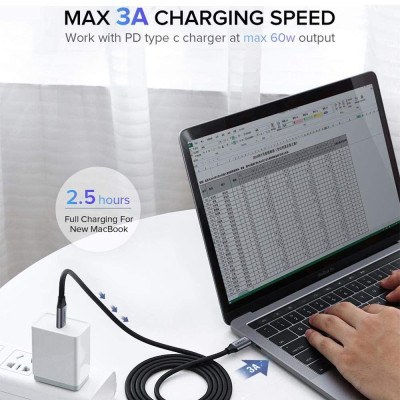 Ugreen UG60183US161TK 1M Usb 3.1 60W màu xám Vỏ nhôm Mạ niken cáp 2 đầu Type C - HÀNG CHÍNH HÃNG