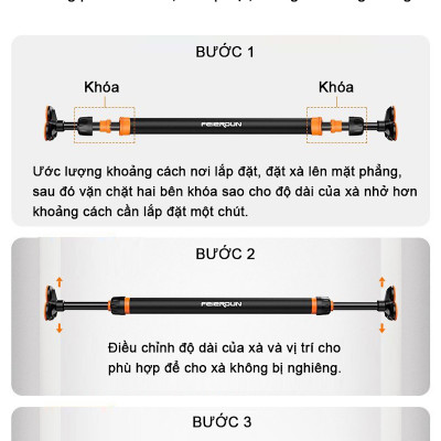 Xà Đơn Gắn Cửa FED-0228 | Kích thước 115-140cm (Chịu lực 400kg - Có chốt khóa an toàn khi gắn xà - Dễ dàng tháo lắp không cần khoan tường)