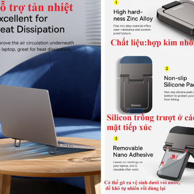 Đế nâng laptop hỗ trợ tản nhiệt dạng xếp dán thân máy Baseus SLIM KICKSTAND - Hàng chính hãng