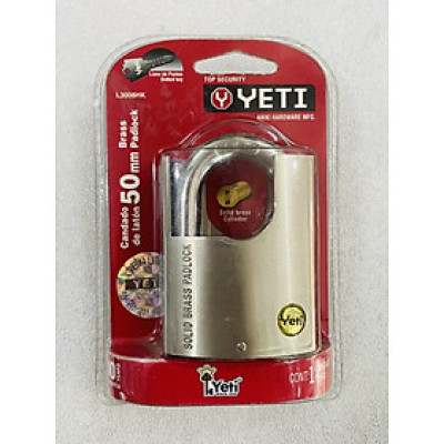 Khóa móc Yeti 6F c/c - 3008 HK chìa kiểu nhật (màu trắng mờ logo vàng đen) vĩ đỏ