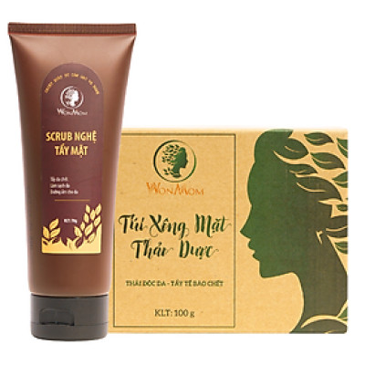 Bộ xông hơi thải độc, tái tạo da cơ bản Wonmom ( 1 Hộp xông mặt + 1 Scrub nghệ tẩy mặt )