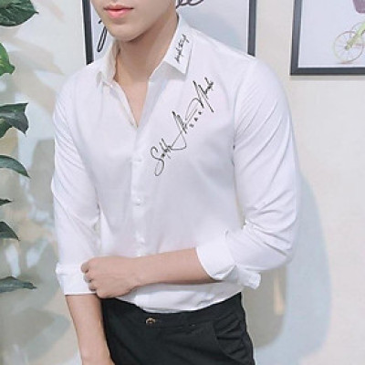 Áo sơ mi nam dài tay in Chữ Ký sang trọng, chất vải lụa mềm mịn thoáng mát mẫu 4