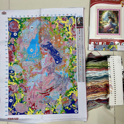 Tranh thêu kín cô bé trong rừng vs8122, kích thước 50 x 68 cm