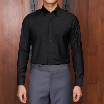 [SMARTSUIT - THE SUITS HOUSE] Sơ mi cao cấp ĐEN TRƠN, KHUY HIỆN công sở, thanh lịch, Regularfit tôn dáng