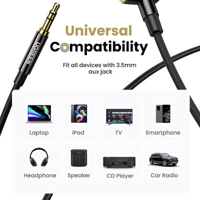 Ugreen UG40187AV139TK 3M 3.5mm góc nghiêng phải Cáp AUX âm thanh 2 đầu 3.5mm - HÀNG CHÍNH HÃNG