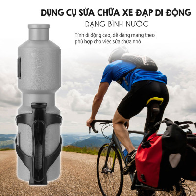 Bộ Dụng Cụ Sửa Chữa Xe Đạp Di Động Bơm Lốp Đa Năng Mini Và Vá Săm Xe Đạp Gắn Sườn Xe (Dạng Bình Nước) MaiLee