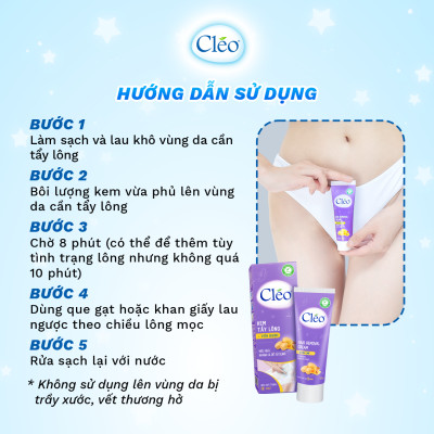 Combo tẩy lông Bikini Cléo, an toàn, không đau rát, hiệu quả trong 8 phút 50g và tẩy lông nách Cléo cho da thường 50g