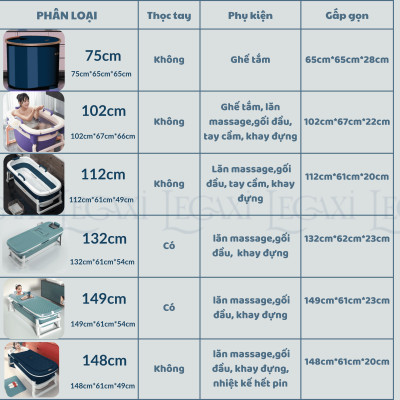 Bồn Tắm Gấp Gọn Đa Năng Legaxi, Dùng cho Trẻ Em, Người Lớn, Làm Bằng Chất Liệu PP và PTE Size 112cm