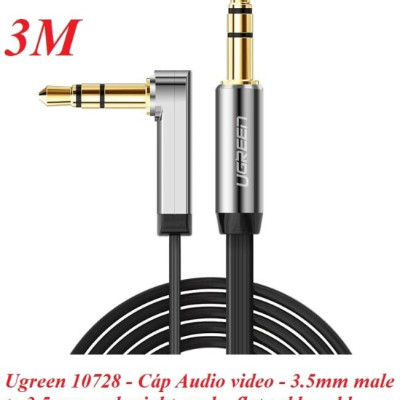 Ugreen UG10728AV119TK 3M màu Đen Cáp âm thanh 2 đầu 3.5mm dương đầu vuông góc mạ vàng - HÀNG CHÍNH HÃNG
