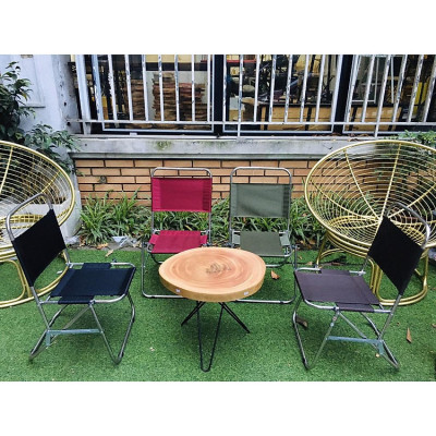 Ghế xếp khung sắt vải dù, ghế gấp ngồi câu cá, cafe, trà chanh tiện lợi