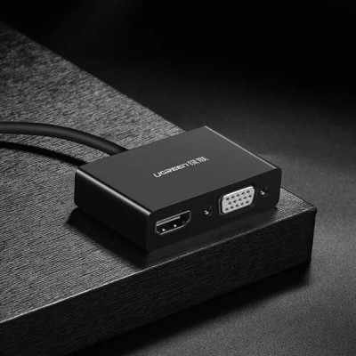 Ugreen UG50509CM178TK 15CM màu Đen Bộ chuyển đổi TYPE C sang HDMI + VGA vỏ bọc nhựa ABS - HÀNG CHÍNH HÃNG