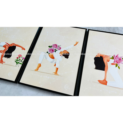 Tranh treo tường trang trí decor phòng tập yoga tranh yoga 3 tặng kèm đinh treo